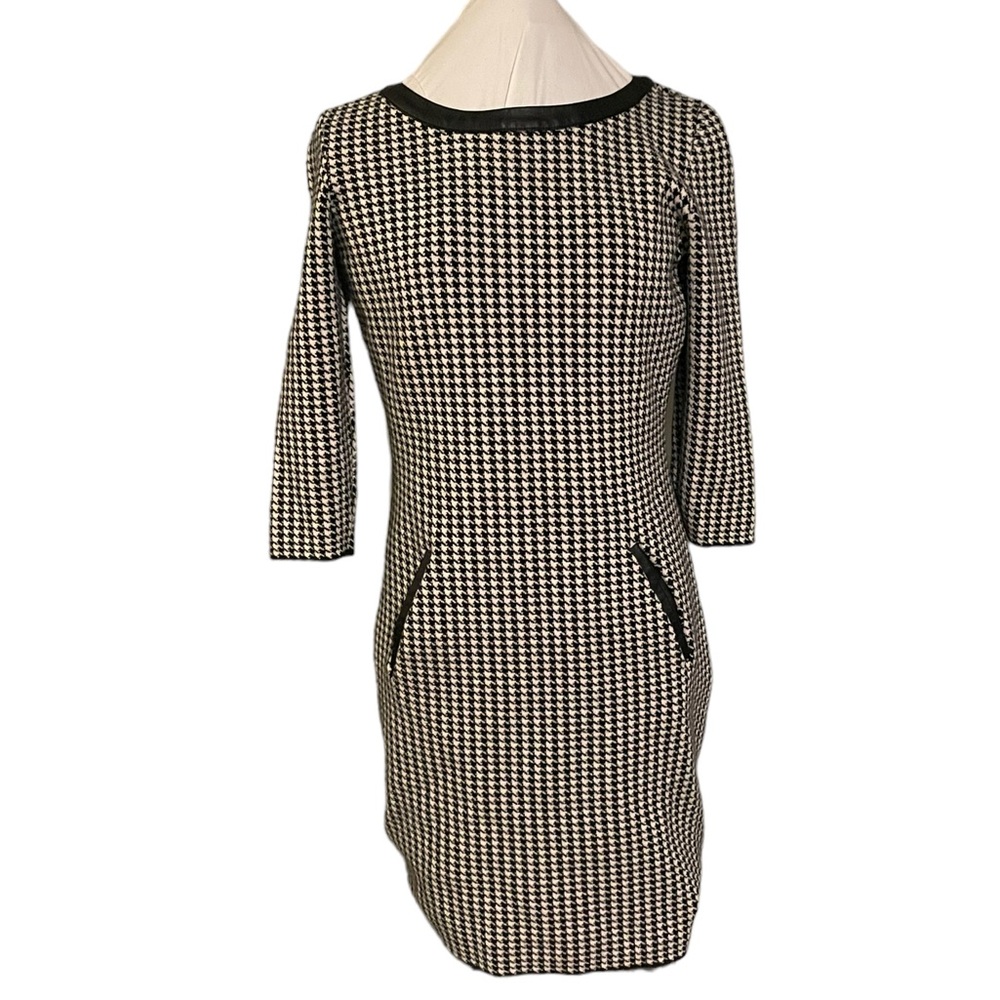 Lauren Ralph Lauren Black and White Houndstooth Knit Dress Faux Leather Trim S - Picture 4 of 5
